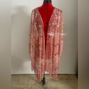 Pink Sequin Fringe Kimono #7